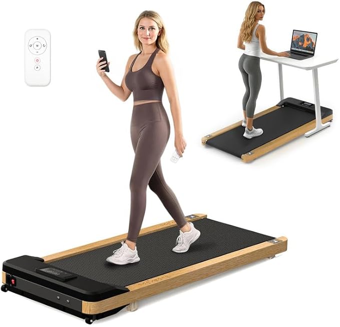 Maksone Portable Walking Pad with Remote Control,Wooden Office Treadmill for Home&Work，LED Dispaly Under Desk Treadmill