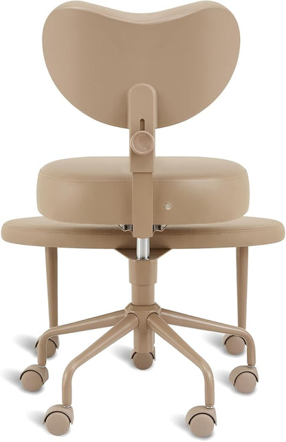 Meditation Cross Legged Chair PRO, ADHD Chair with Height Adjustable Backrest, Criss Cross Desk Use with Footrest and Wheels for Home Office, Flexible Design for Fidgety Sitters, Tan