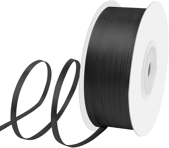 1/8" Width x 100 Yards Satin Ribbon, Thin Black Ribbon Perfect for DIY Craft, Bows, Gift Wrapping, Flower Bouquet, Valentine's Day, Christmas and Halloween Party Decoration