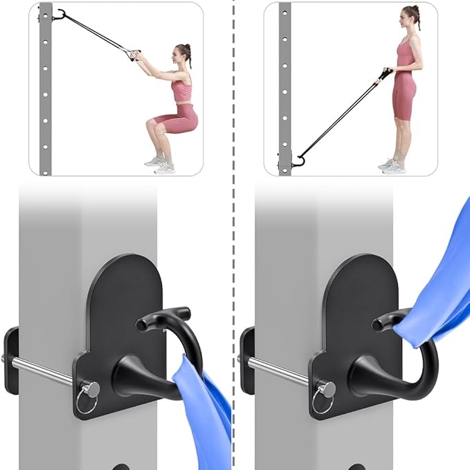 Kipika Power Cage Squat Rack Home Gym Accessories - Anchor for Resistance Bands Fits Rack with 5/8" or 1" Holes, Heavy Duty Hooks for Workouts, Strength Training, and Physical Therapy Exercise, 2 Pack