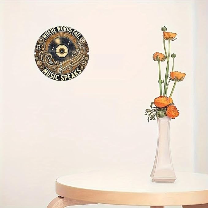 Cbngaoey Vintage Record-Inspired Circular Decor Sign - Ideal for Home, Bar, Cafe & Garage Ambiance | Wood Fiberboard Music Festival Wall Art