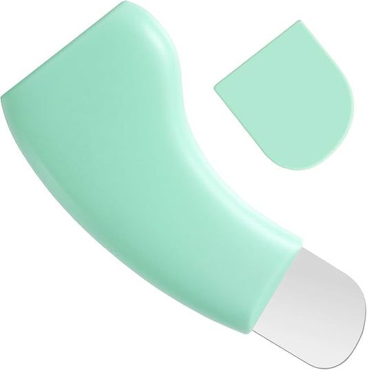 Manual Face Spatula, Metal Facial Scraper with Silicone Lid for Men & Women, Reusable Face Scrubber for Dry Oily Skin- Light Green