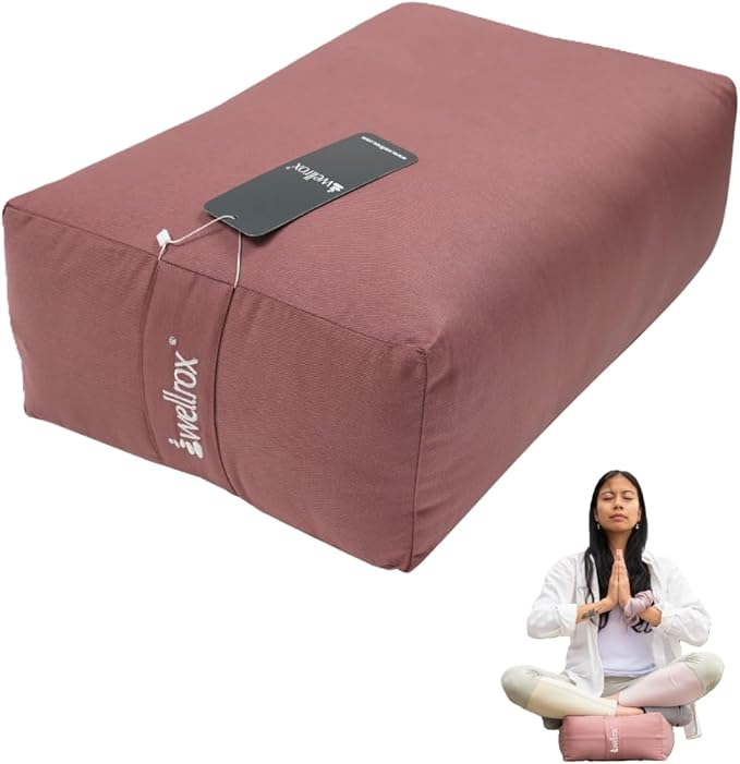WELLROX Rectangular Yoga Bolster Pillow, 18" x 12" x 6", Pink Cotton