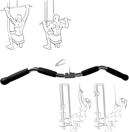 Lat Cable Machine Attachment Curl Pulldown Barbell Revolving Bar, Multi-Exerciser Cable Attachment, Solid Steel Tricep Press Down Bar with Rubber Handgrips & Revolving Hanger