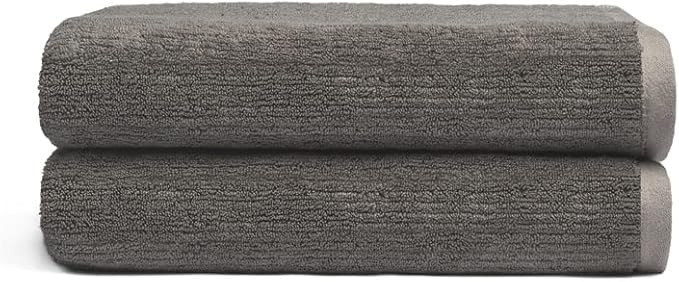 Cozy Earth Ribbed Bath Towel Set - 60% Cotton 40% Viscose from Bamboo Bathroom Towels - Soft & Absorbent Textured Ribbed Pattern - 2 Pack Charcoal