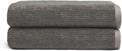 Cozy Earth Ribbed Bath Towel Set - 60% Cotton 40% Viscose from Bamboo Bathroom Towels - Soft & Absorbent Textured Ribbed Pattern - 2 Pack Charcoal