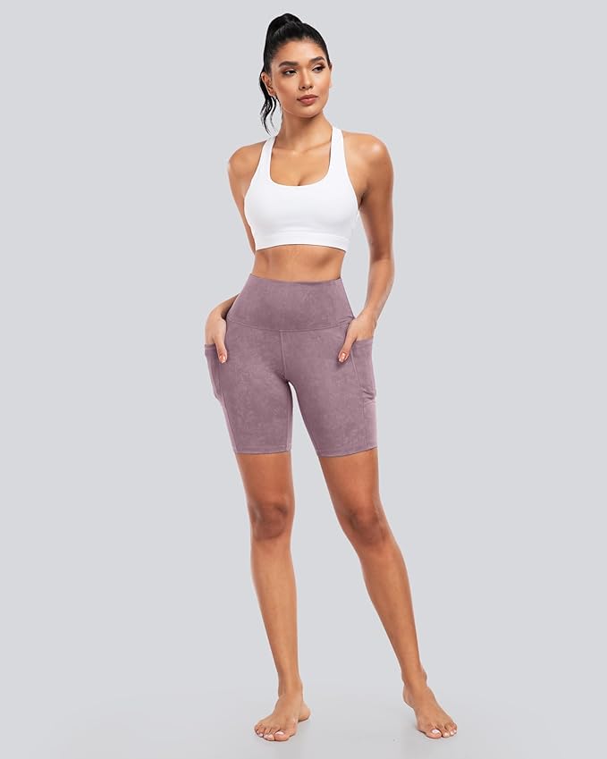 CHRLEISURE Womens Biker Yoga Shorts with Pockets: High Waisted Tummy Control Spandex Workout Athletic Gym Shorts 4 Packs