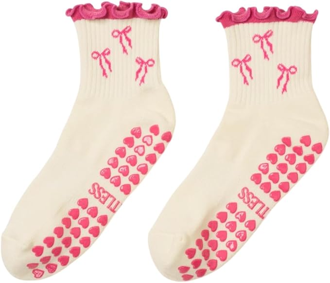 Crew Half Calf Grip Socks, Cutest Fruits Pilates Socks, Ruffle socks, Non-Slip, Barre Yoga Fitness