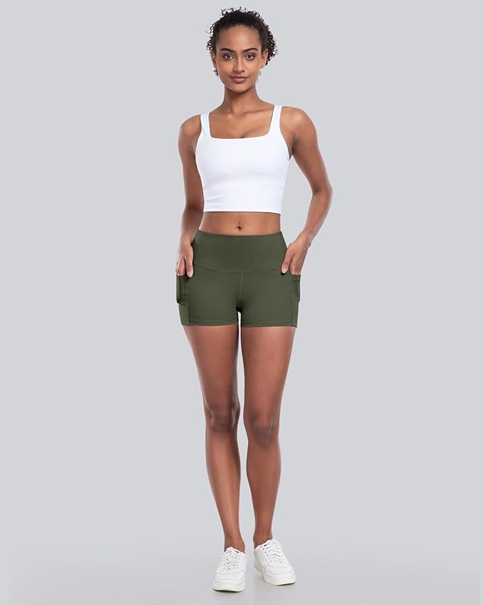 CHRLEISURE Womens Biker Yoga Shorts with Pockets: High Waisted Tummy Control Spandex Workout Athletic Gym Shorts 4 Packs