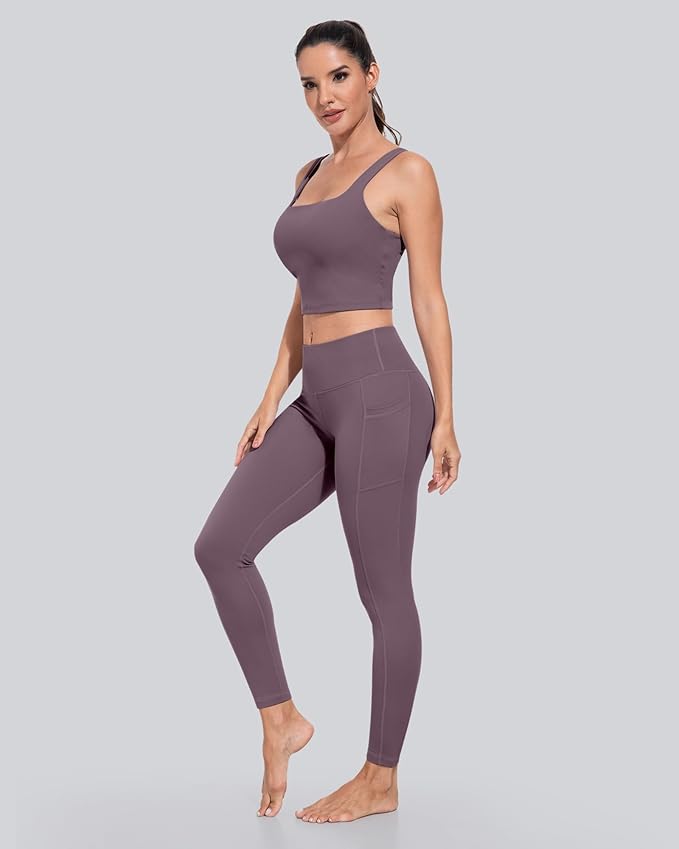 CHRLEISURE Leggings with Pockets for Women, High Waisted Tummy Control Workout Yoga Pants