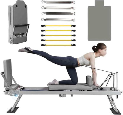 Pilates Reformer Machine for Home, Multifunctional Foldable Exercise Equipment, for Home Gym Workout, Dual Resistance - Springs and Latex Elastic Rope,Black