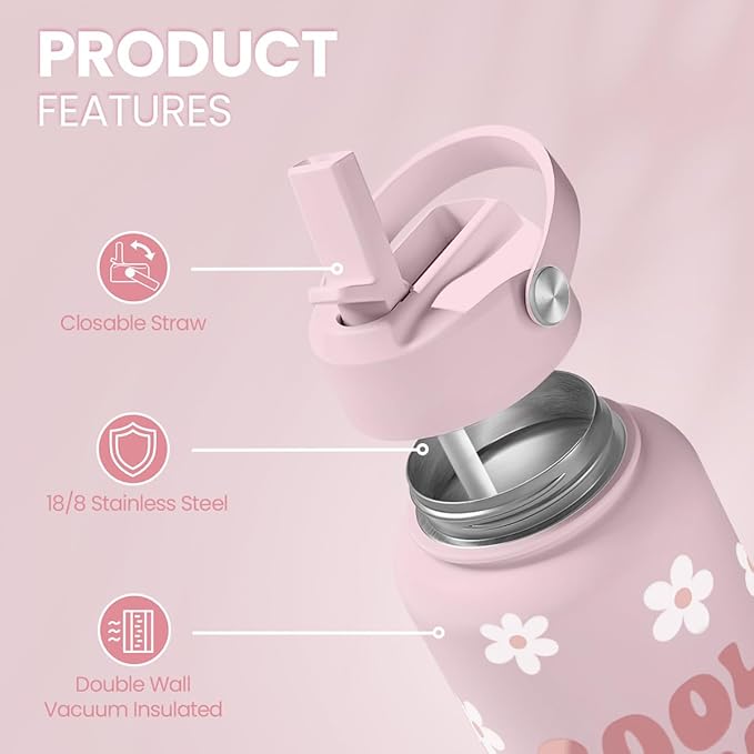 SANDJEST Mom Water Bottle, Cool Moms Club Bottles 32oz Stainless Steel Insulated with Lid, Mom Gifts from Daughter Son, Gifts for Mother's Day Christmas Birthday