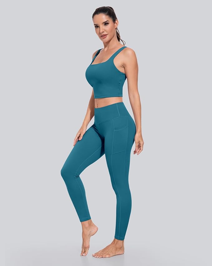 CHRLEISURE Leggings with Pockets for Women, High Waisted Tummy Control Workout Yoga Pants