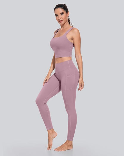 CHRLEISURE Leggings with Pockets for Women, High Waisted Tummy Control Workout Yoga Pants