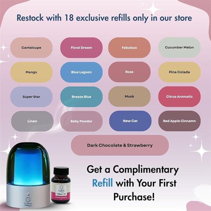 G's Breeze Smart Aroma Diffuser with 60ml Floral Dream Scent Refill - Bluetooth & Wi-Fi App Control - LED Lighting & Adjustable Intensity - Long-Lasting Elegant Floral Fragrance for Home or Office
