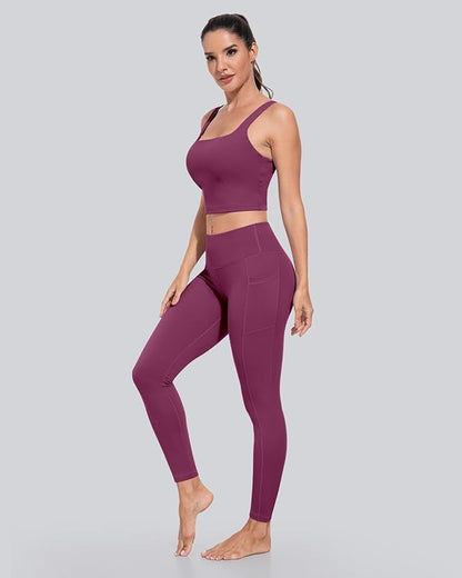 CHRLEISURE Leggings with Pockets for Women, High Waisted Tummy Control Workout Yoga Pants