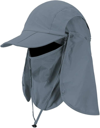 Foldable Sun Cap, Fishing Hats, UPF 50+ Protection Caps with Face Mask Neck Flap