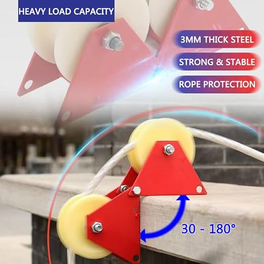 90 Degree Angle Lifting Pulley System Roof Top, Rope Block and Tackle Pulley System for Lifting Heavy Objects, Material Handling and Moving Lifting System with Hooks