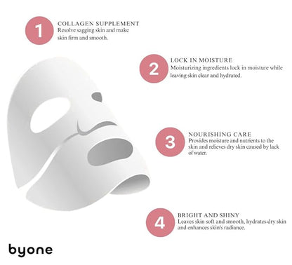 BYONE Bio Collagen Face Mask – Hydrating & Anti-Aging Sheet Mask for Glowing Skin – Natural Korean Skincare – Firming, Moisturizing & Soothing – 4 Pack