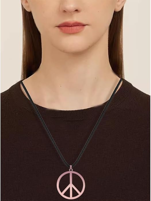 Love Peace Sign Necklaces for Women Men Alloy Vintage Retro Hippie Style Peace Sign Pendant Necklaces Handmade Adjustable Rope 60s or 70s Party Accessories Jewelry Gifts