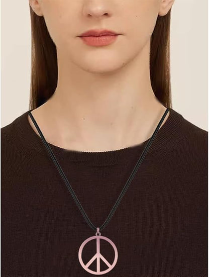 Love Peace Sign Necklaces for Women Men Alloy Vintage Retro Hippie Style Peace Sign Pendant Necklaces Handmade Adjustable Rope 60s or 70s Party Accessories Jewelry Gifts