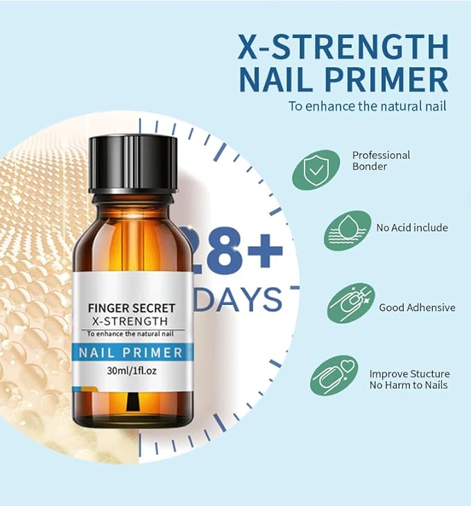 Professional Nail Prep Dehydrator and X-Strength Set for Nails, Non-acid and No Burn Fast Air Dry, For Natural Nail & UV Gels Acrylic Powder Application.