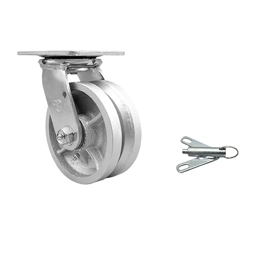 V Groove Semi Steel Cast Iron Swivel Top Plate Heavy Duty Caster with 5 Inch Wheel and Bolt on Swivel Lock – 1,100 lbs. Capacity/Caster - Service Caster Brand
