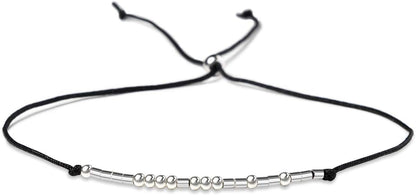 KGBNCIE Morse Code Bracelet for Women Sterling Silver Beads on Silk Cord Secret Message Fuck Friendship Inspirational Encouragement Bracelet Gift for Her