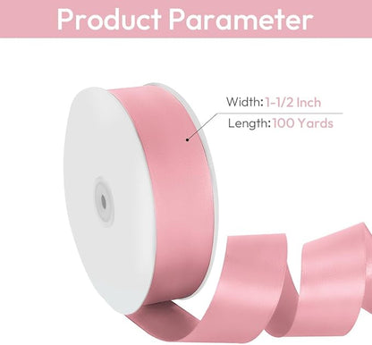 1-1/2" Width x 100 Yards Satin Ribbon, Pink Ribbon Perfect for DIY Craft, Bows, Gift Wrapping, Flower Bouquet, Valentine's Day, Christmas and Party Decoration