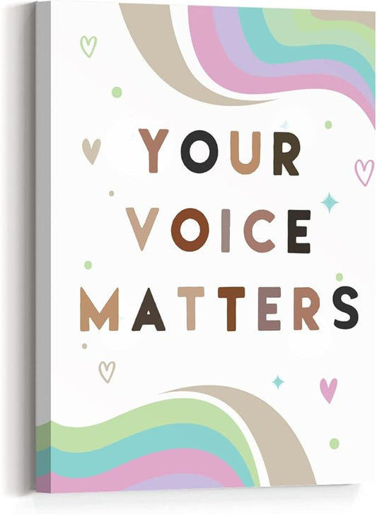 JANLAN Your Voice Matters Wall Decor,Diversity Posters for Classroom,Diversity Equality Canvas Wall Art,Your Voice Matters Canvas Wall Art for Kids Nursery School