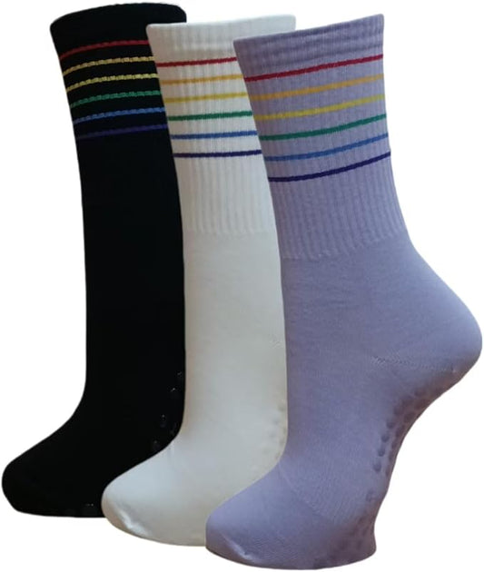 Women Pilates and Yoga Socks with Cotton, Breathable,Absorbent, Non-slip Footbed 3 Pairs