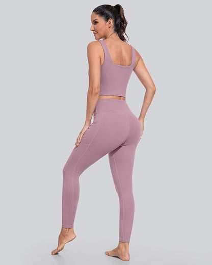 CHRLEISURE Leggings with Pockets for Women, High Waisted Tummy Control Workout Yoga Pants