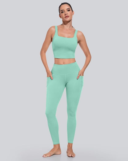 CHRLEISURE Leggings with Pockets for Women, High Waisted Tummy Control Workout Yoga Pants