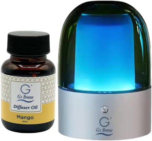 G's Breeze Smart Aroma Diffuser with 60ml Mango Scent Refill – Bluetooth & Wi-Fi App Control, LED Lighting, Adjustable Intensity, Long-Lasting Sweet Tropical Fragrance for Home or Office