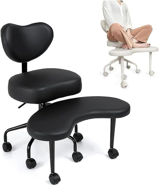 Meditation Chair Plus, Cross Legged Chair with Wheels, ADHD Chair, Criss Cross Desk Chair with Lumbar Support and Adjustable Stool, Flexible Design for Fidgety Sitters, Black