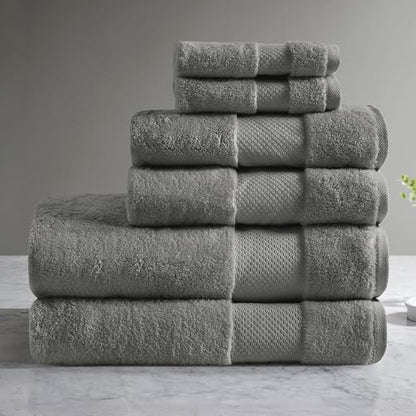 Madison Park Turkish 100% Cotton 600Gsm Luxury Premium Thick Soft Absorbent Hotel Bathroom Towel Set Shower Hand Face Washcloths, Assorted Sizes, Charcoal 6 Piece