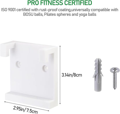 KIBBEH Wall Mount Kit for Exercise Ball Storage Bracket - Heavy Duty Balance Trainer Ball Holder with Hardware, White