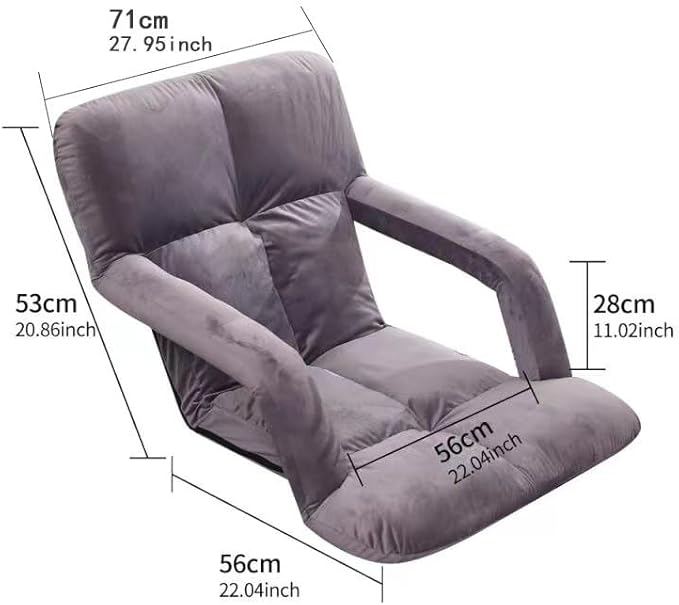 WoodShine Adjustable 6-Position Padded Floor Chair with Arms Folding Chair for Floor Seating Video Game Chairs 43inch*28inch(Morandi Grey)