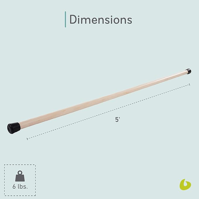 Balanced Body Gondola Pole for Use with Pilates Reformer, Balance Pole for Pilates Exercise, Wooden Exercise Stick for Home Gyms or Studios, 5 feet