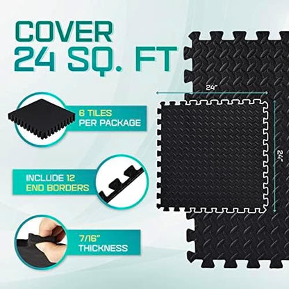 Yes4All 24SQFT-120SQFT Puzzle Exercise Mat for Home Gym, EVA Interlocking Foam Floor Tiles with Border for Workout Equipment