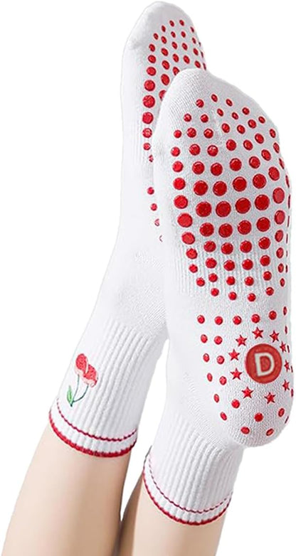DADAB Cute Pilates Grip Socks for Women – Yoga Grippy Non Slip Barre Sticky Crew Socks for Workout, Hospital Use