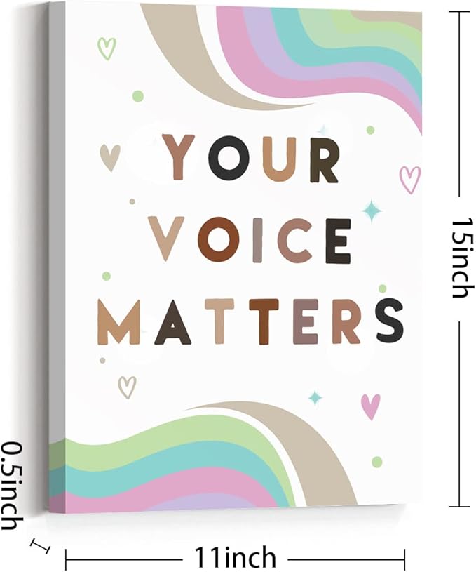 JANLAN Your Voice Matters Wall Decor,Diversity Posters for Classroom,Diversity Equality Canvas Wall Art,Your Voice Matters Canvas Wall Art for Kids Nursery School