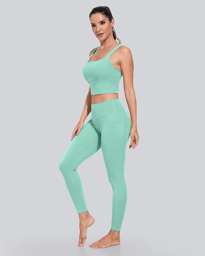 CHRLEISURE Leggings with Pockets for Women, High Waisted Tummy Control Workout Yoga Pants