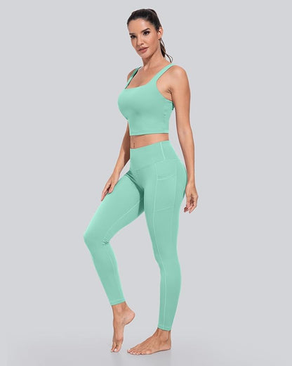 CHRLEISURE Leggings with Pockets for Women, High Waisted Tummy Control Workout Yoga Pants