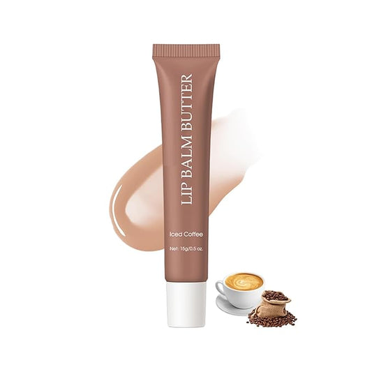 Summer Lip Glossy Butter Lip Balm, Lip Gloss Set, Soothing Lip Skincare, Instant Moisture, Lightweight, Nourish, Hydrate, Moisturizing Tint, Non-Sticky, Long-lasting (Iced Coffee, Large)