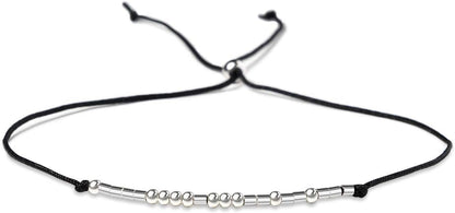 KGBNCIE Morse Code Bracelet for Women Sterling Silver Beads on Silk Cord Secret Message Fuck Friendship Inspirational Encouragement Bracelet Gift for Her