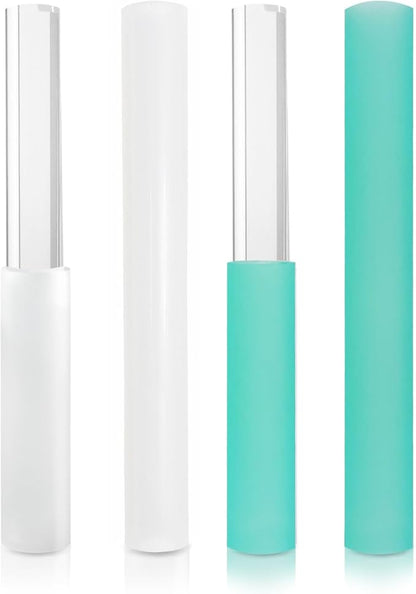 4 Pcs Singing Bowl Mallet Set Includes Solid and Hollow Acrylic Silicone Rubber Striker Mallet for Playing Quartz Crystal Singing Bowls with Bundle Pocket(WhiteGreen)