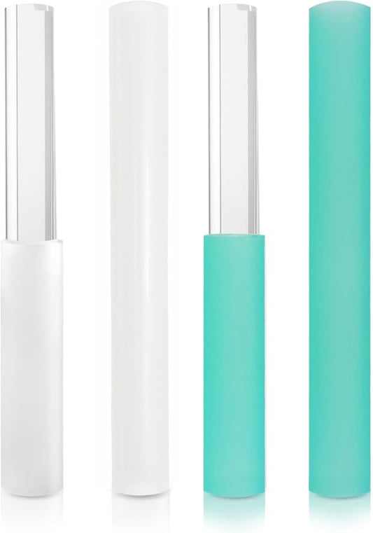 4 Pcs Singing Bowl Mallet Set Includes Solid and Hollow Acrylic Silicone Rubber Striker Mallet for Playing Quartz Crystal Singing Bowls with Bundle Pocket(WhiteGreen)