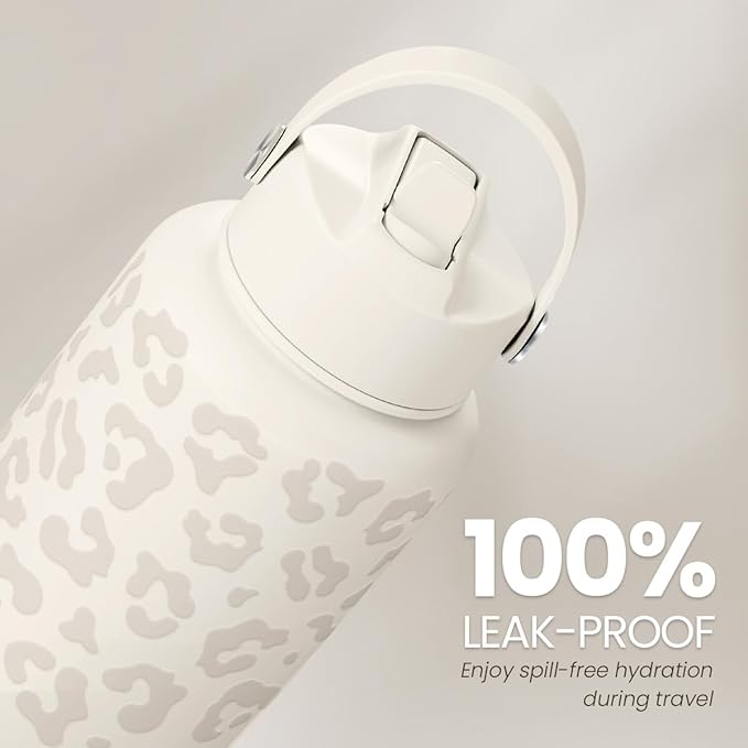 Leopard Water Bottle 32oz Stainless Steel Vacuum Insulated with Lid, Leopard Print Water Bottles for Gym Sports Travel Outdoor, Gifts for Women Girls Ladies Birthday Christmas