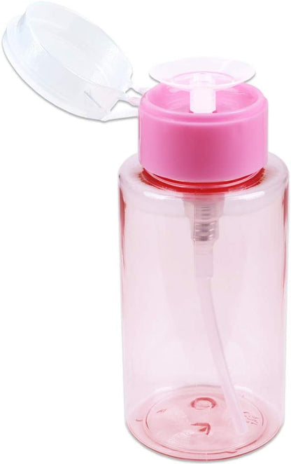 7oz Pink Push Down Pump Dispenser Empty Refillerble Bottle with Flip Top Cap - for Nail Polish, Travel, Cosmetics Packaging